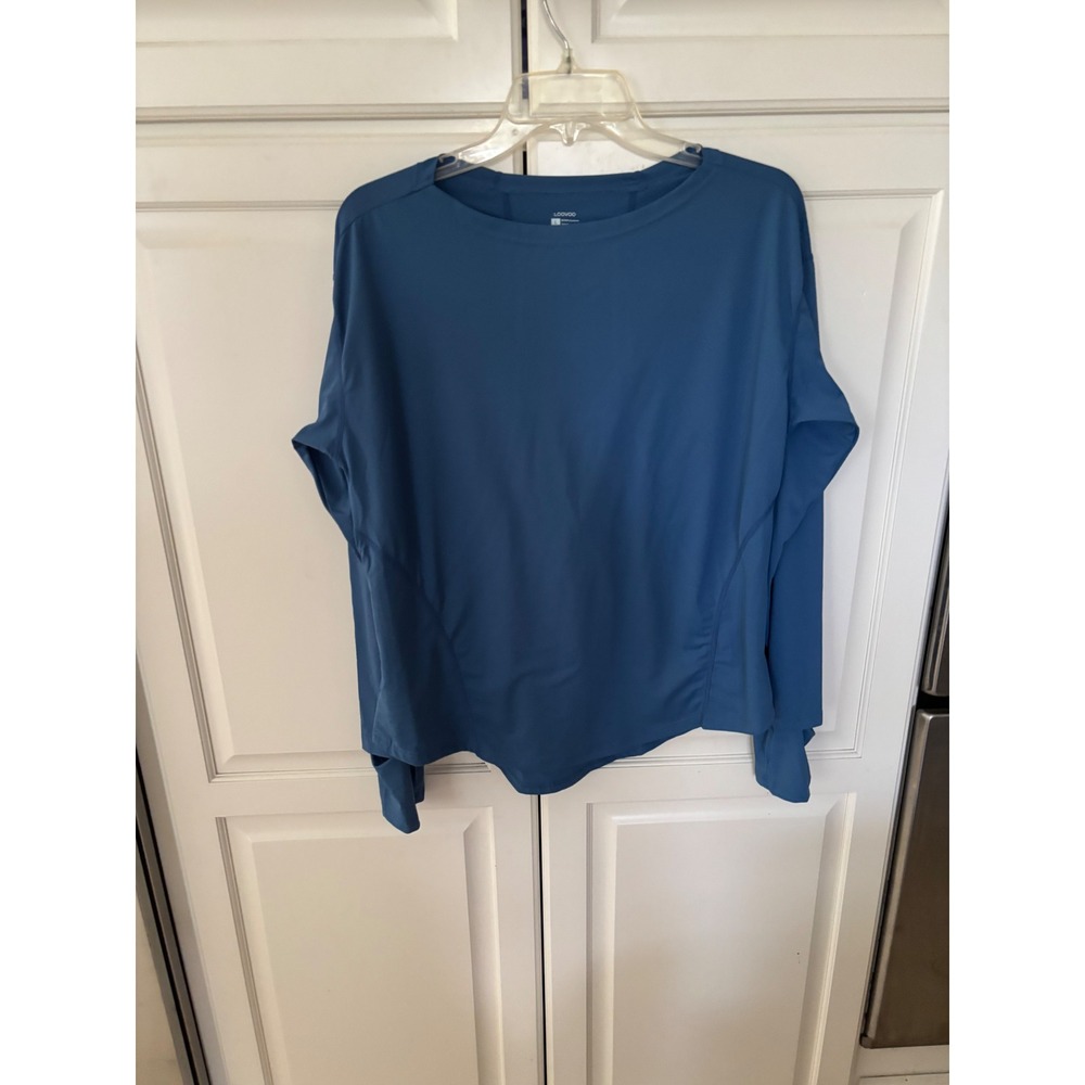 LOOVOO Womens Blue Long Sleeve‎ Activewear Top Thumbholes Side Pocket Size L